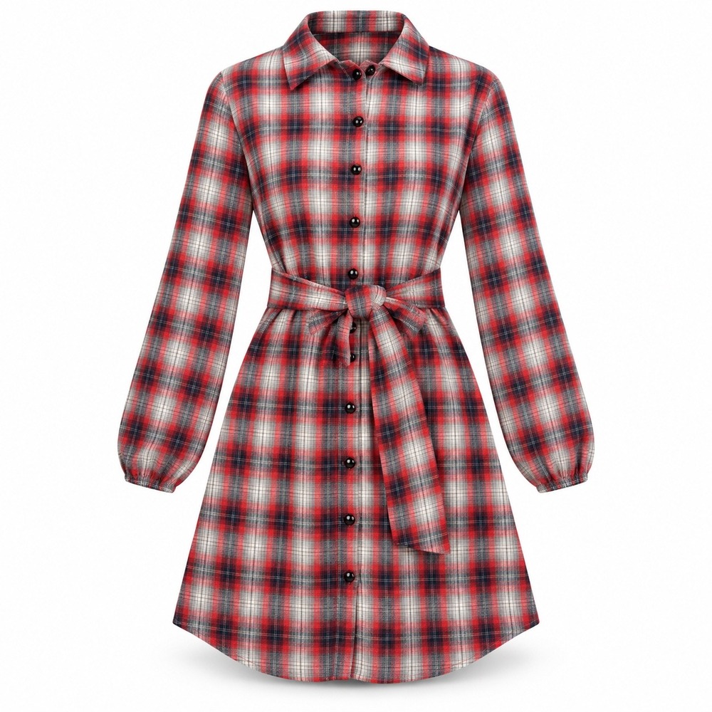 Halara Plaid Shirt Dress Women Medium Red Flannel Tie Waist Mini NWT Fall Casual
